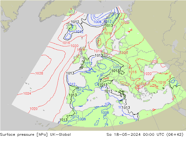 Presión superficial UK-Global sáb 18.05.2024 00 UTC