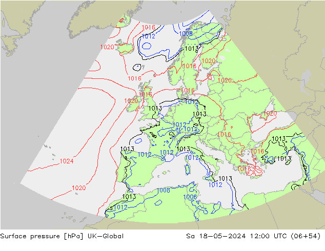 Surface pressure UK-Global Sa 18.05.2024 12 UTC