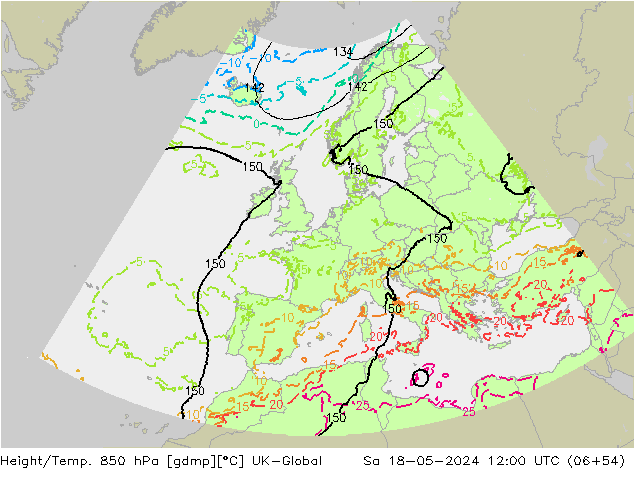 Height/Temp. 850 hPa UK-Global Sa 18.05.2024 12 UTC