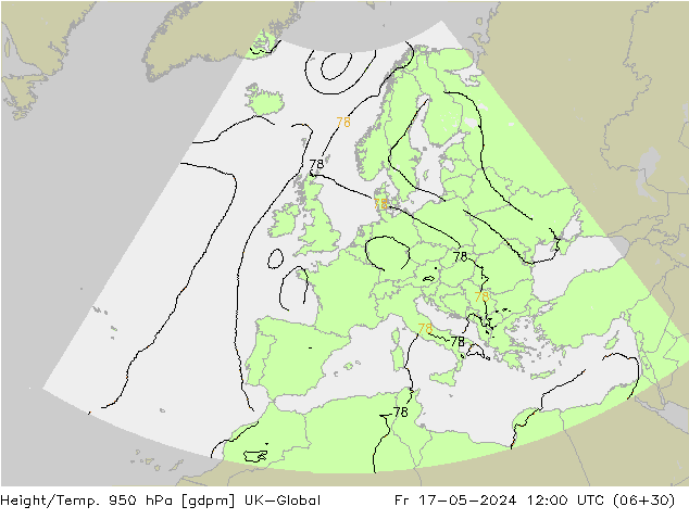 Hoogte/Temp. 950 hPa UK-Global vr 17.05.2024 12 UTC