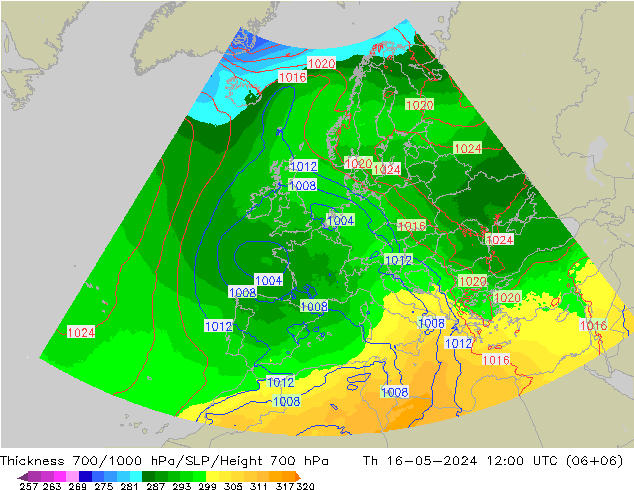 Schichtdicke 700-1000 hPa UK-Global Do 16.05.2024 12 UTC