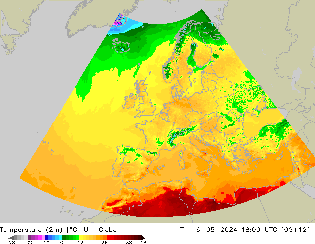 Temperaturkarte (2m) UK-Global Do 16.05.2024 18 UTC