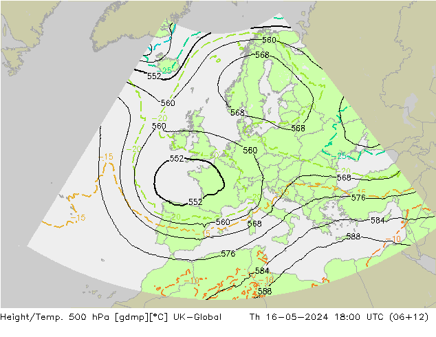 Height/Temp. 500 hPa UK-Global  16.05.2024 18 UTC