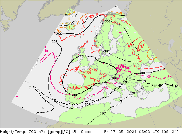 Height/Temp. 700 hPa UK-Global Fr 17.05.2024 06 UTC