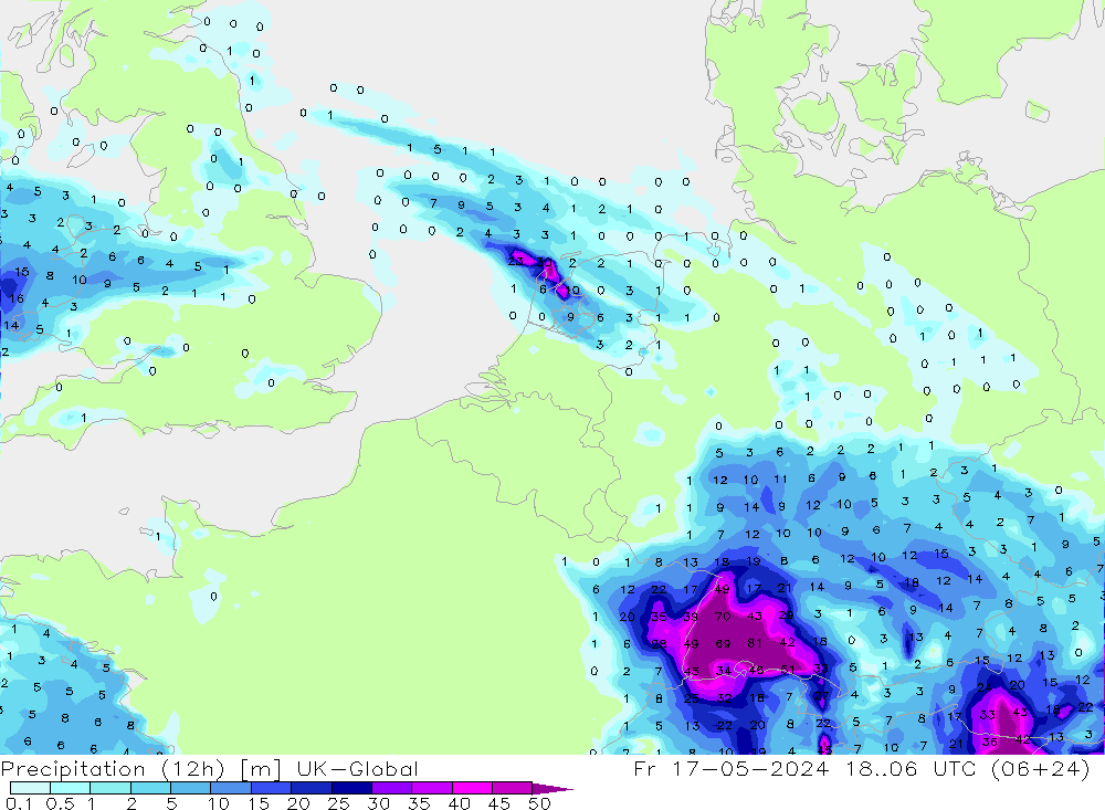 Precipitazione (12h) UK-Global ven 17.05.2024 06 UTC