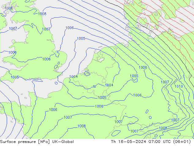 Atmosférický tlak UK-Global Čt 16.05.2024 07 UTC