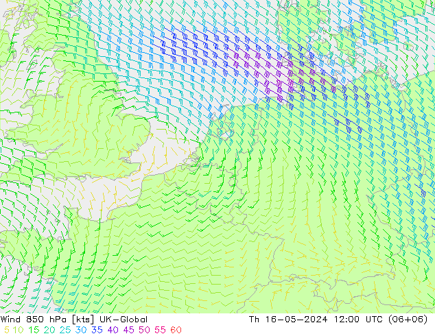 风 850 hPa UK-Global 星期四 16.05.2024 12 UTC