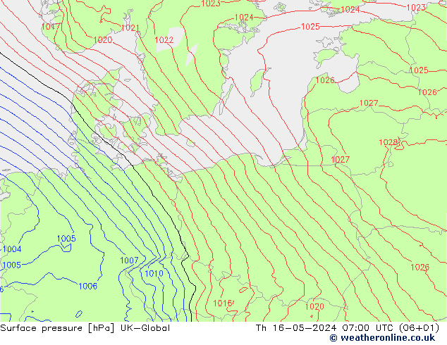 приземное давление UK-Global чт 16.05.2024 07 UTC