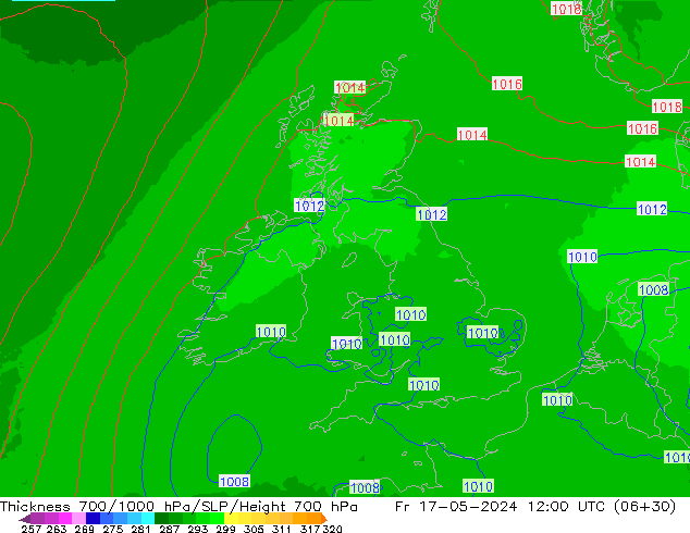 Thck 700-1000 гПа UK-Global пт 17.05.2024 12 UTC