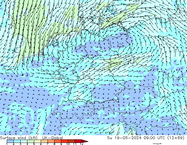 Rüzgar 10 m (bft) UK-Global Paz 19.05.2024 09 UTC