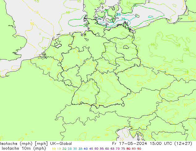 Isotachen (mph) UK-Global Fr 17.05.2024 15 UTC