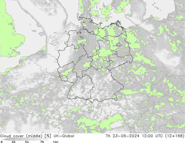 Cloud cover (middle) UK-Global Th 23.05.2024 12 UTC