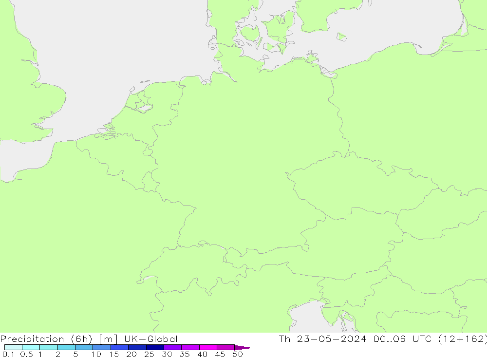 Precipitation (6h) UK-Global Čt 23.05.2024 06 UTC
