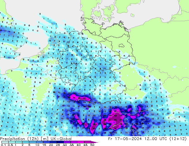 降水量 (12h) UK-Global 星期五 17.05.2024 00 UTC