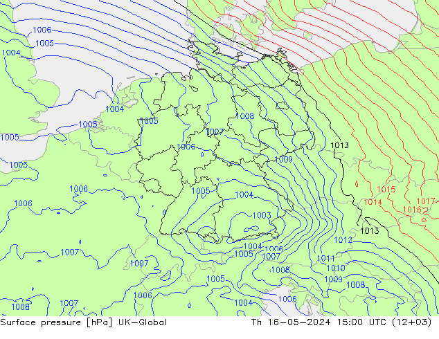 地面气压 UK-Global 星期四 16.05.2024 15 UTC