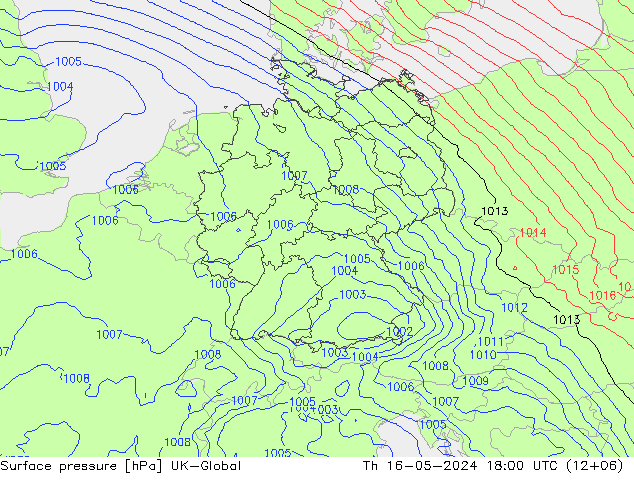 地面气压 UK-Global 星期四 16.05.2024 18 UTC