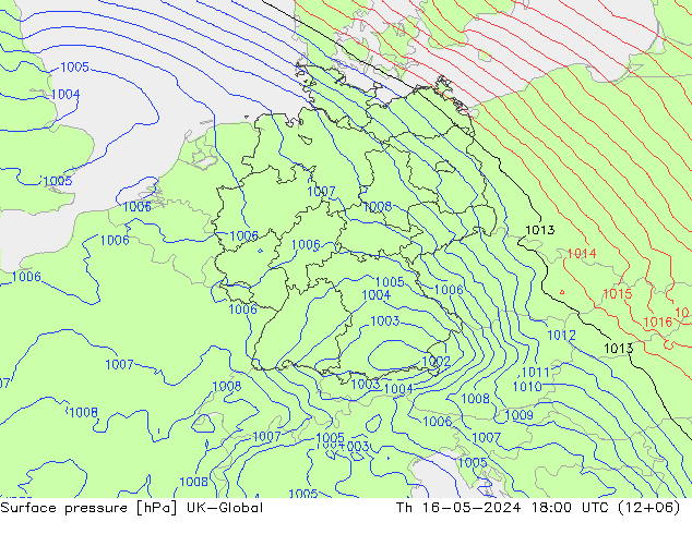 Surface pressure UK-Global Th 16.05.2024 18 UTC