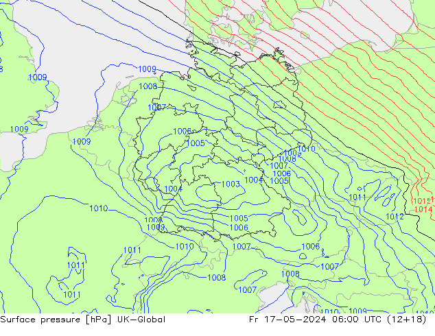 Pressione al suolo UK-Global ven 17.05.2024 06 UTC