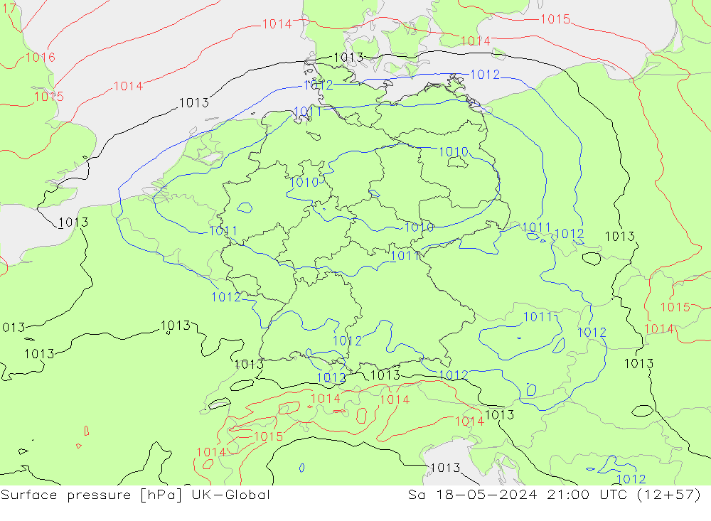 Presión superficial UK-Global sáb 18.05.2024 21 UTC