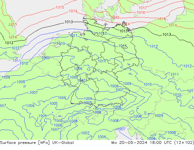 Pressione al suolo UK-Global lun 20.05.2024 18 UTC