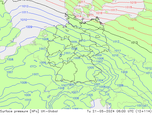 Atmosférický tlak UK-Global Út 21.05.2024 06 UTC