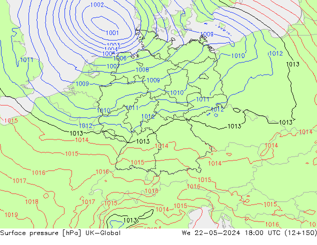 pression de l'air UK-Global mer 22.05.2024 18 UTC
