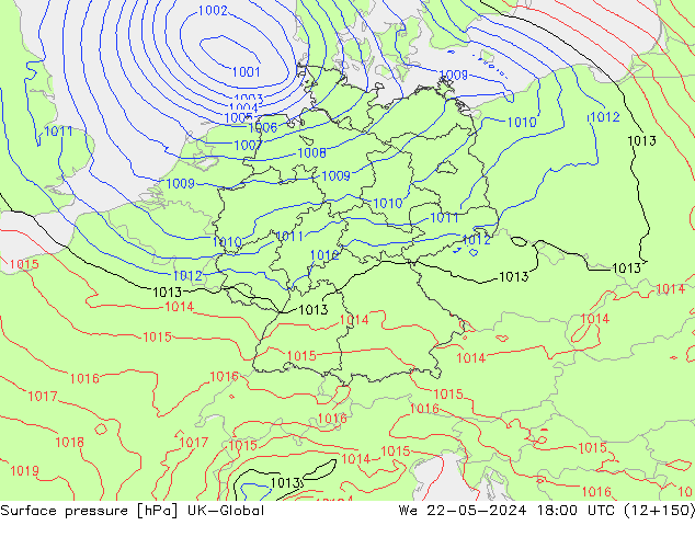 pressão do solo UK-Global Qua 22.05.2024 18 UTC