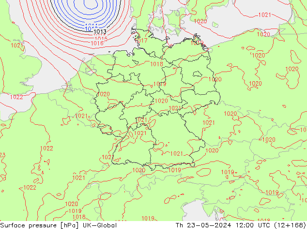 Surface pressure UK-Global Th 23.05.2024 12 UTC