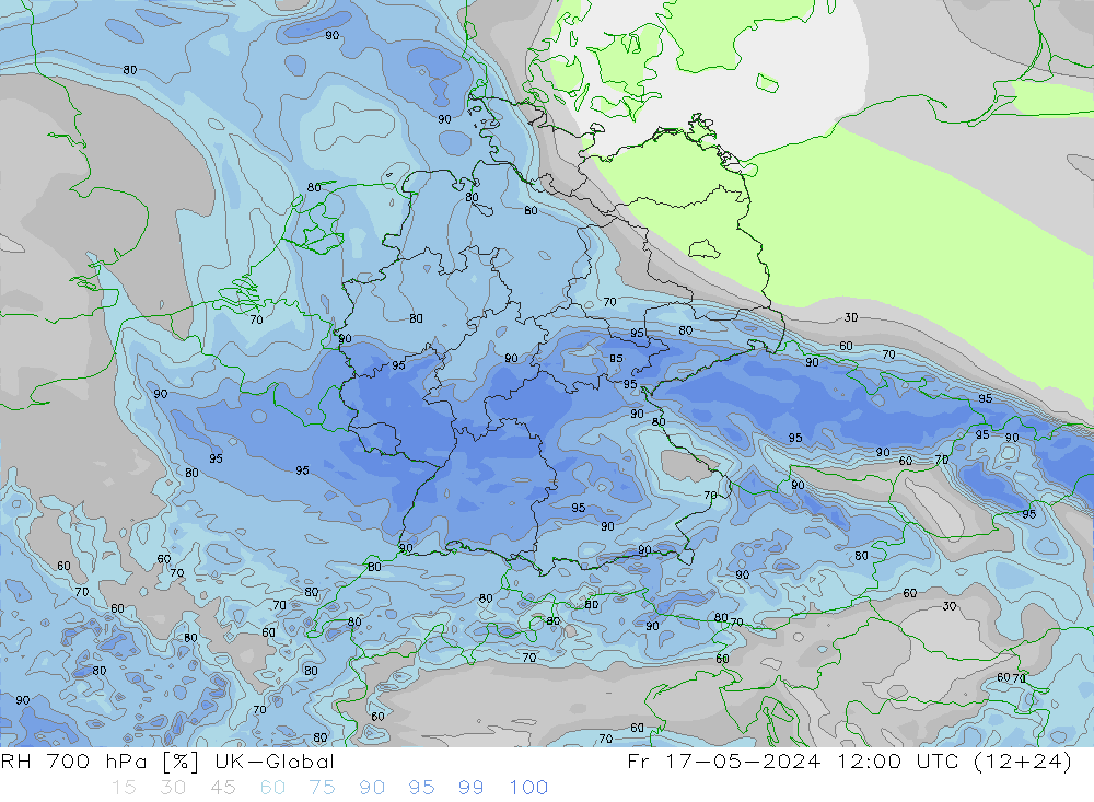 Humedad rel. 700hPa UK-Global vie 17.05.2024 12 UTC