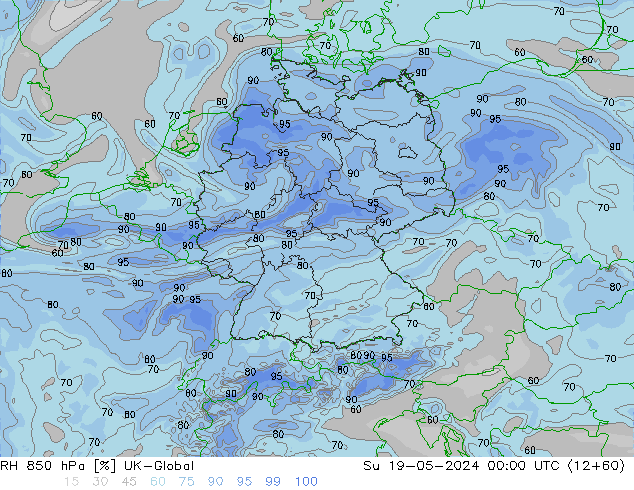 Humidité rel. 850 hPa UK-Global dim 19.05.2024 00 UTC