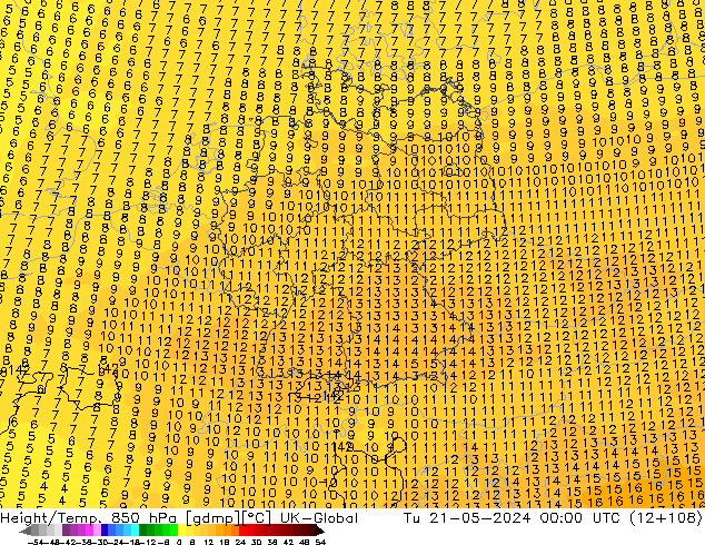 Hoogte/Temp. 850 hPa UK-Global di 21.05.2024 00 UTC