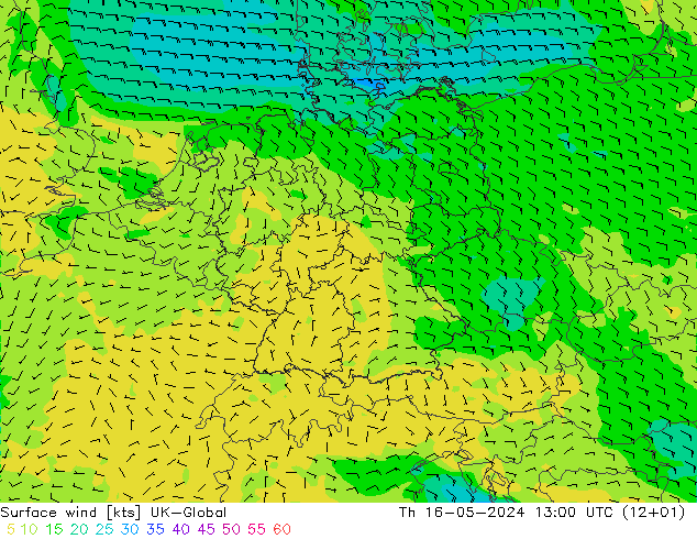风 10 米 UK-Global 星期四 16.05.2024 13 UTC