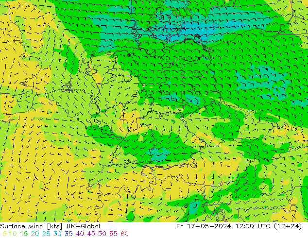 Viento 10 m UK-Global vie 17.05.2024 12 UTC