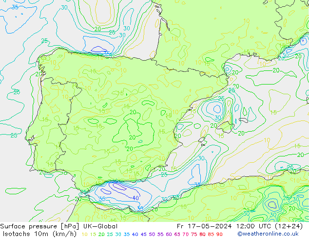 Eşrüzgar Hızları (km/sa) UK-Global Cu 17.05.2024 12 UTC