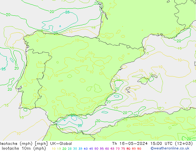 Isotachs (mph) UK-Global gio 16.05.2024 15 UTC