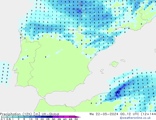 Yağış (12h) UK-Global Çar 22.05.2024 12 UTC