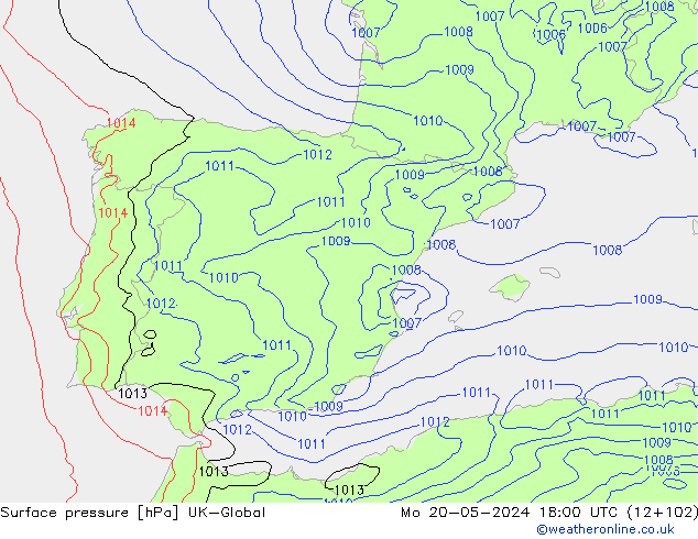 приземное давление UK-Global пн 20.05.2024 18 UTC