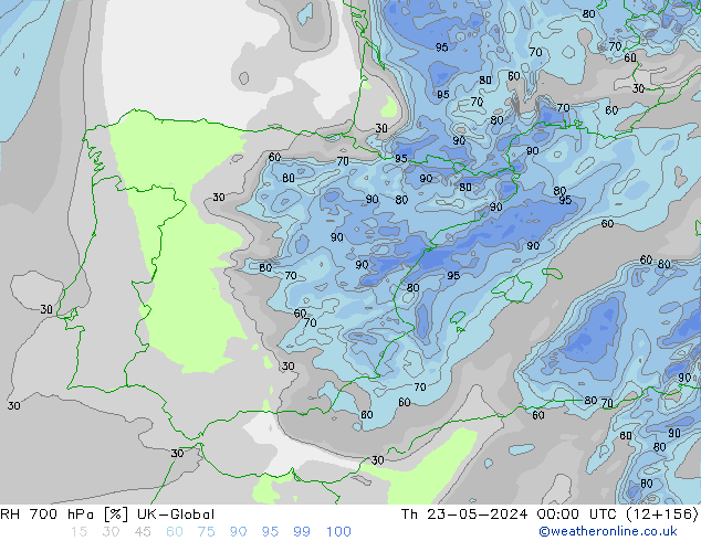RH 700 hPa UK-Global Th 23.05.2024 00 UTC