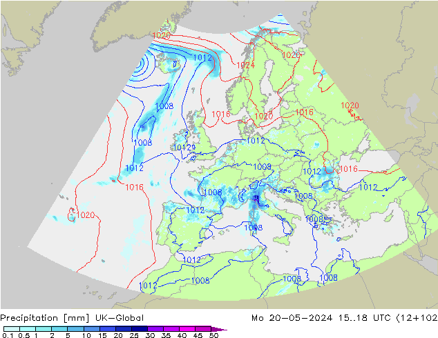 Precipitation UK-Global Mo 20.05.2024 18 UTC