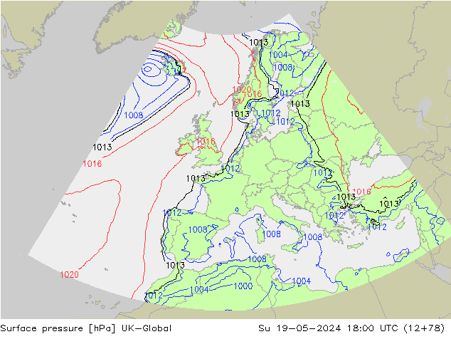 Atmosférický tlak UK-Global Ne 19.05.2024 18 UTC