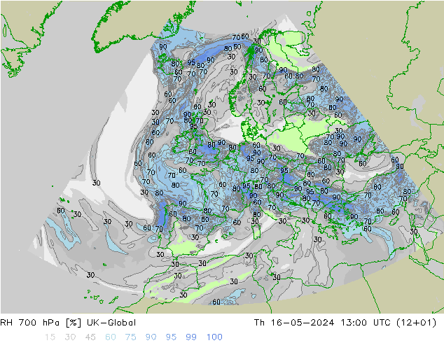 RH 700 hPa UK-Global Do 16.05.2024 13 UTC