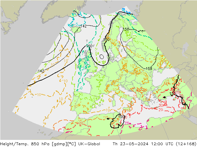 Height/Temp. 850 гПа UK-Global чт 23.05.2024 12 UTC