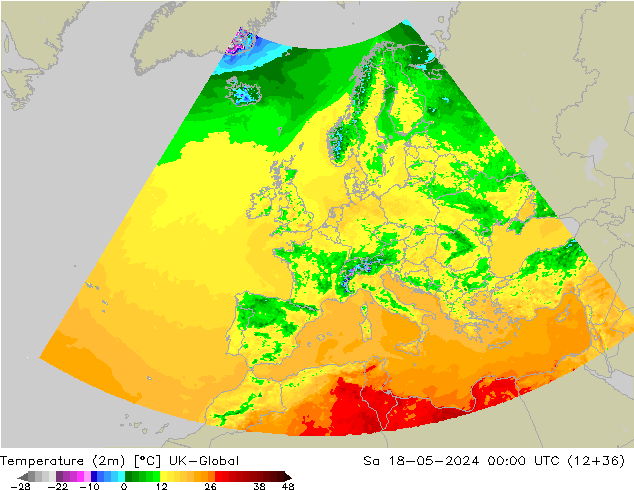 Temperaturkarte (2m) UK-Global Sa 18.05.2024 00 UTC