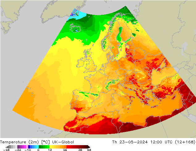 Temperature (2m) UK-Global Th 23.05.2024 12 UTC
