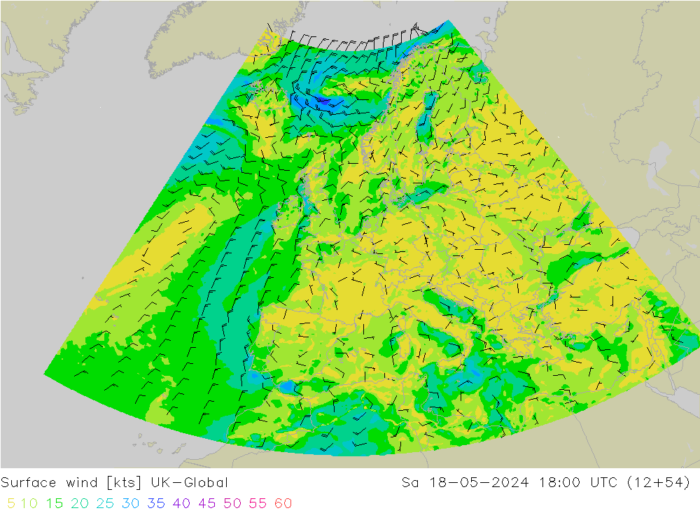 Surface wind UK-Global Sa 18.05.2024 18 UTC