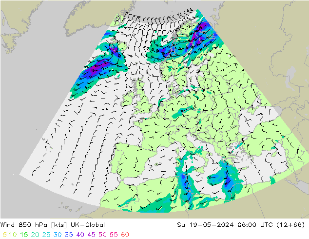 Wind 850 hPa UK-Global So 19.05.2024 06 UTC