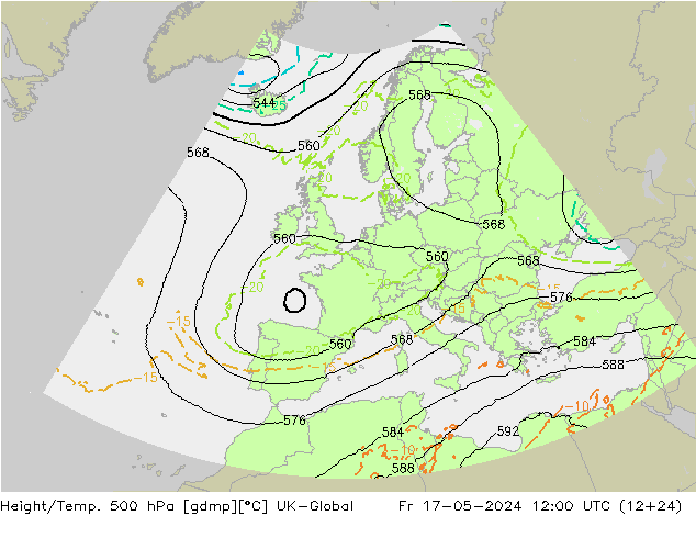 Yükseklik/Sıc. 500 hPa UK-Global Cu 17.05.2024 12 UTC