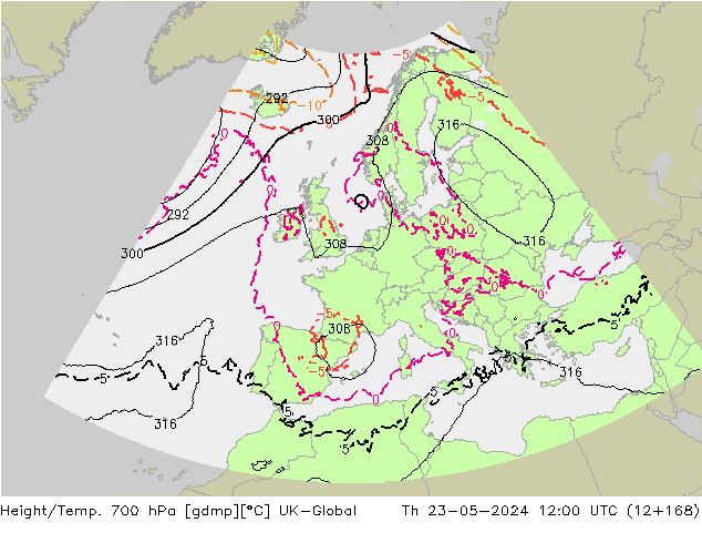 Yükseklik/Sıc. 700 hPa UK-Global Per 23.05.2024 12 UTC
