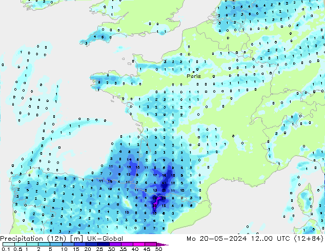 Precipitación (12h) UK-Global lun 20.05.2024 00 UTC