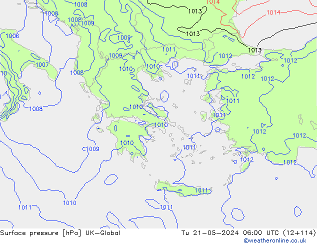 Pressione al suolo UK-Global mar 21.05.2024 06 UTC